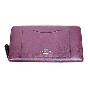 COACH F54007 Burgundy Wine Accordian Zip Leather Wallet
